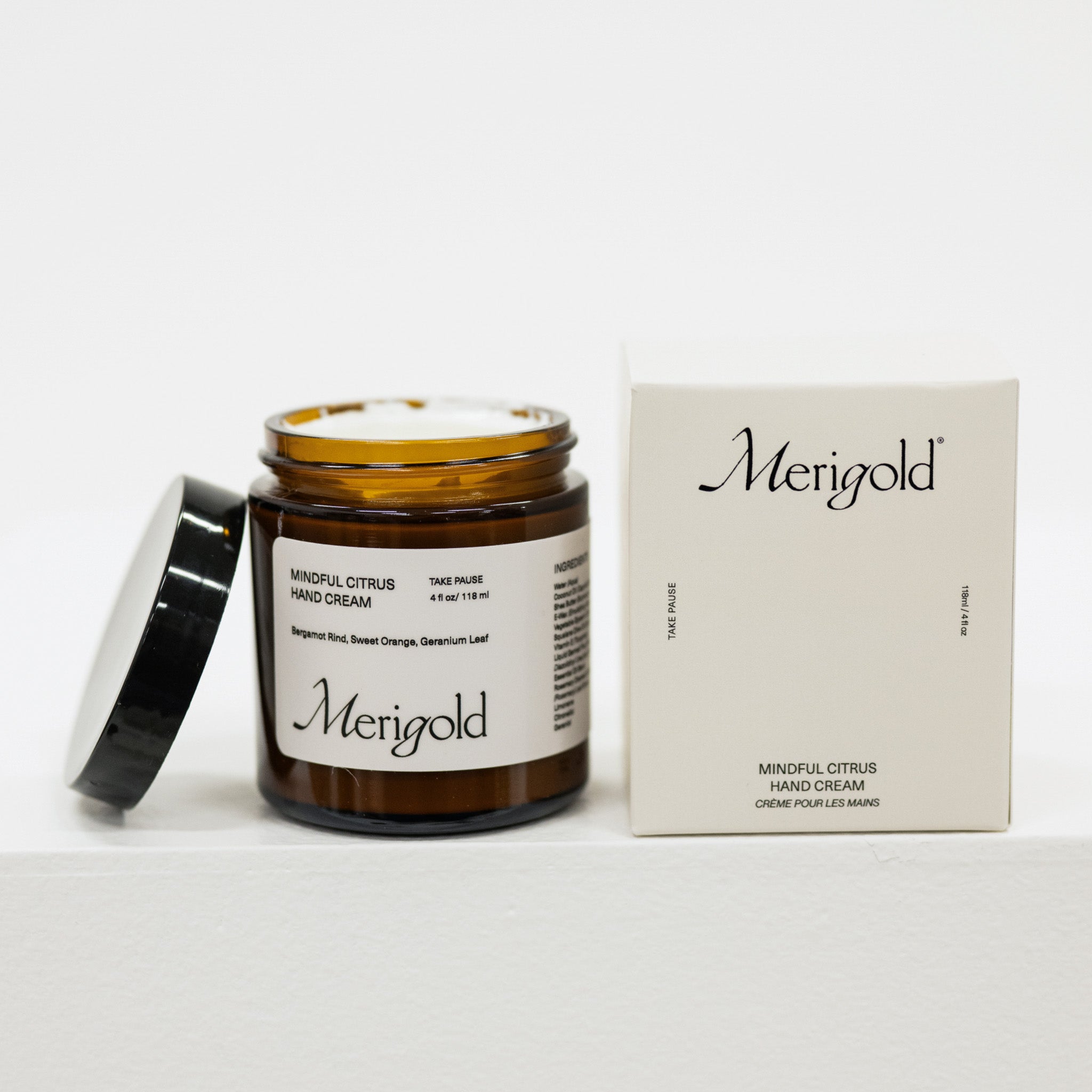 Mindful Citrus hand cream jar with Merigold branding on a white background