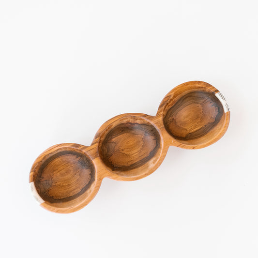 Three Well Serving Bowl - Olive Wood Dish