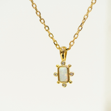 Opal Bar Shaped Pendant with Mini CZ studs on a gold Necklace