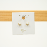 Opal Double Stack Stud Earring Stud featuring a bar opal and round cz stone