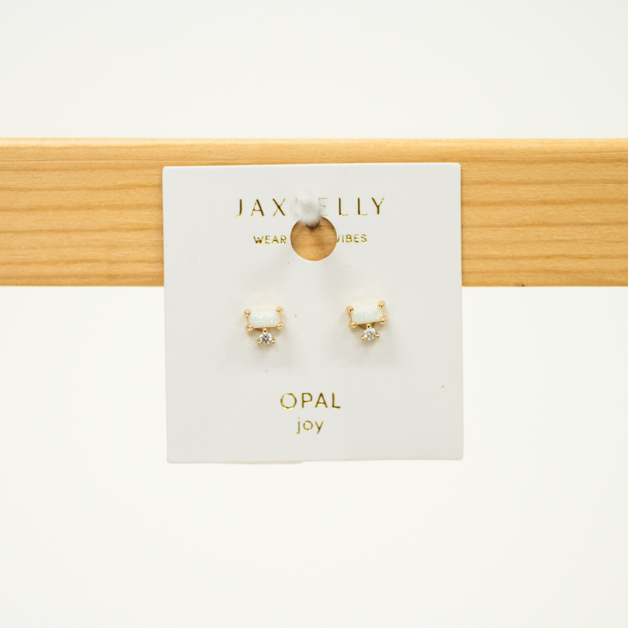 Opal Double Stack Stud Earring Stud featuring a bar opal and round cz stone