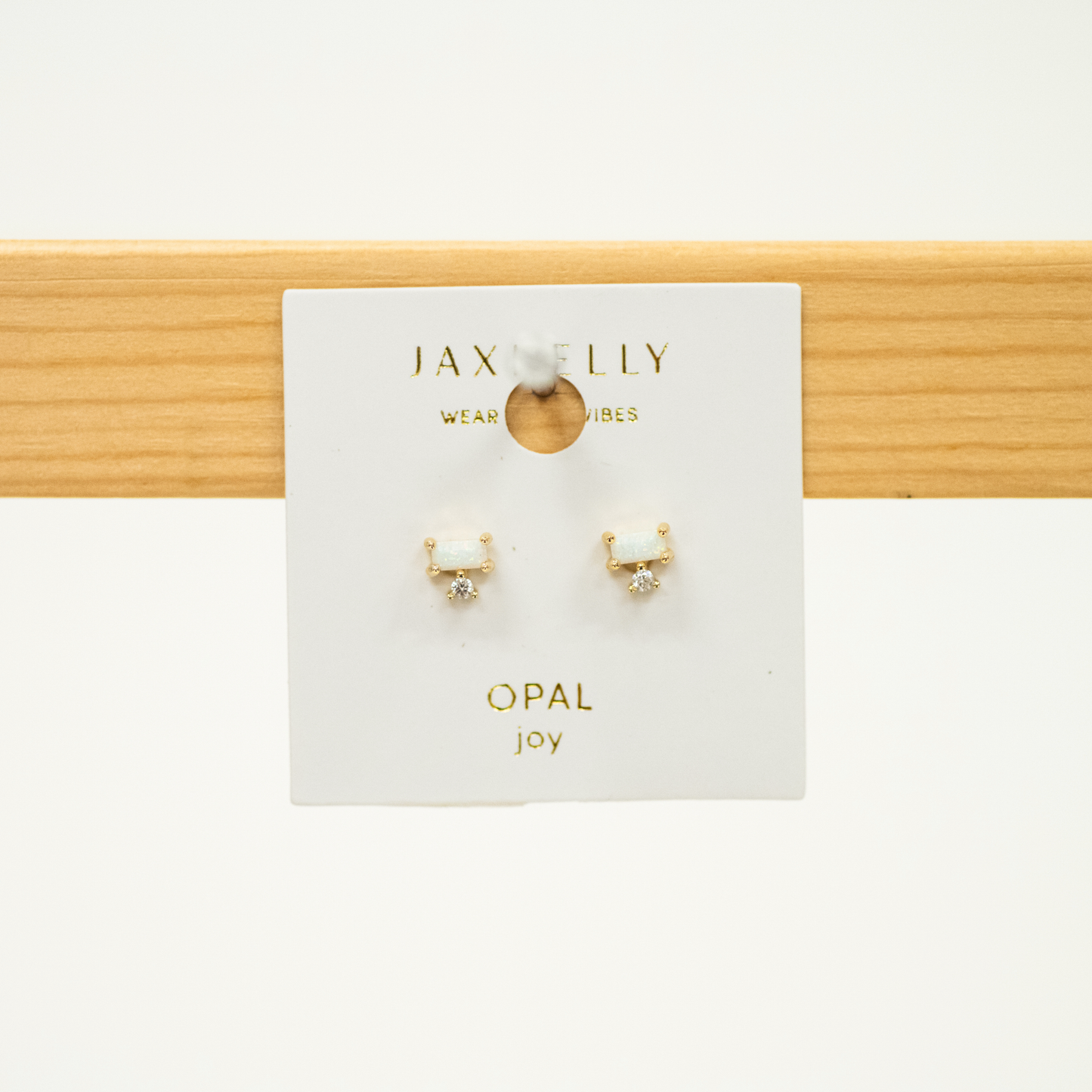 Opal Double Stack Stud Earring Stud featuring a bar opal and round cz stone