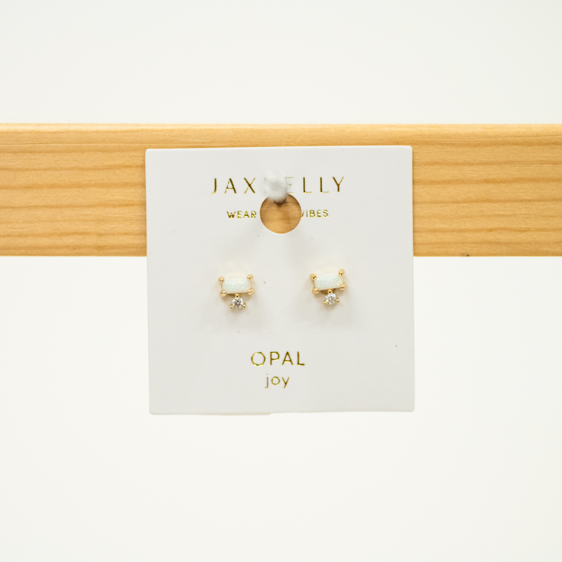 Opal Double Stack Stud Earring Stud featuring a bar opal and round cz stone