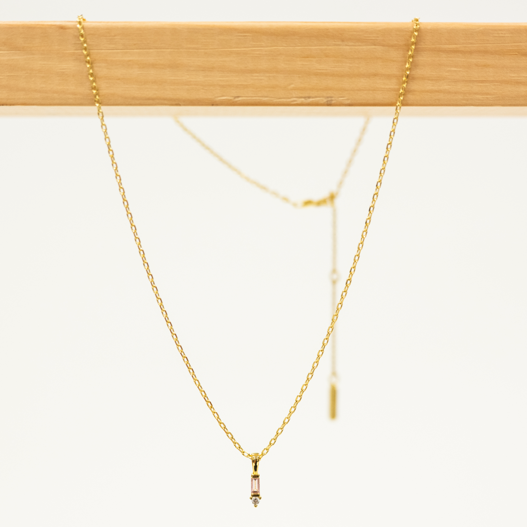 Pink Baugette Drop Necklace for layering necklaces