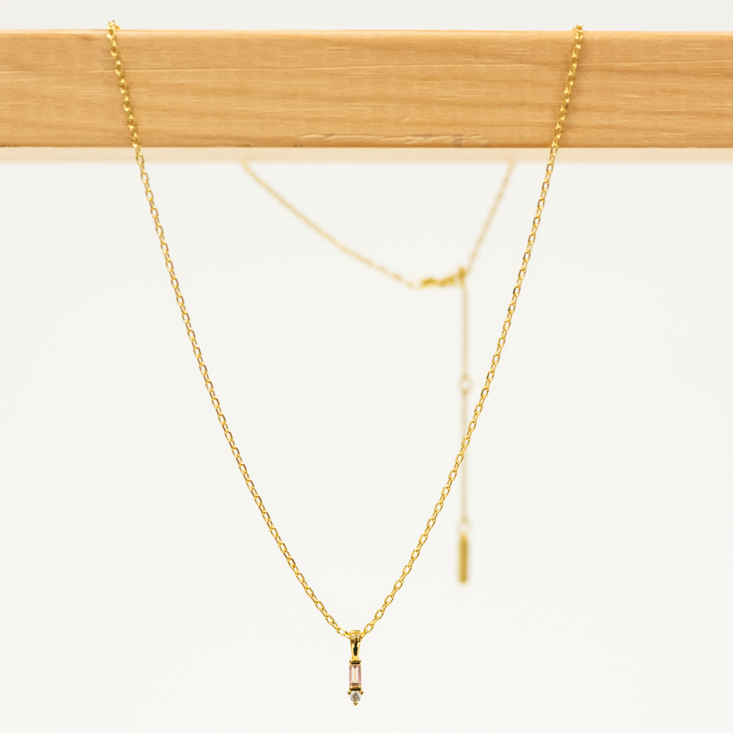 Pink Baugette Drop Necklace for layering necklaces