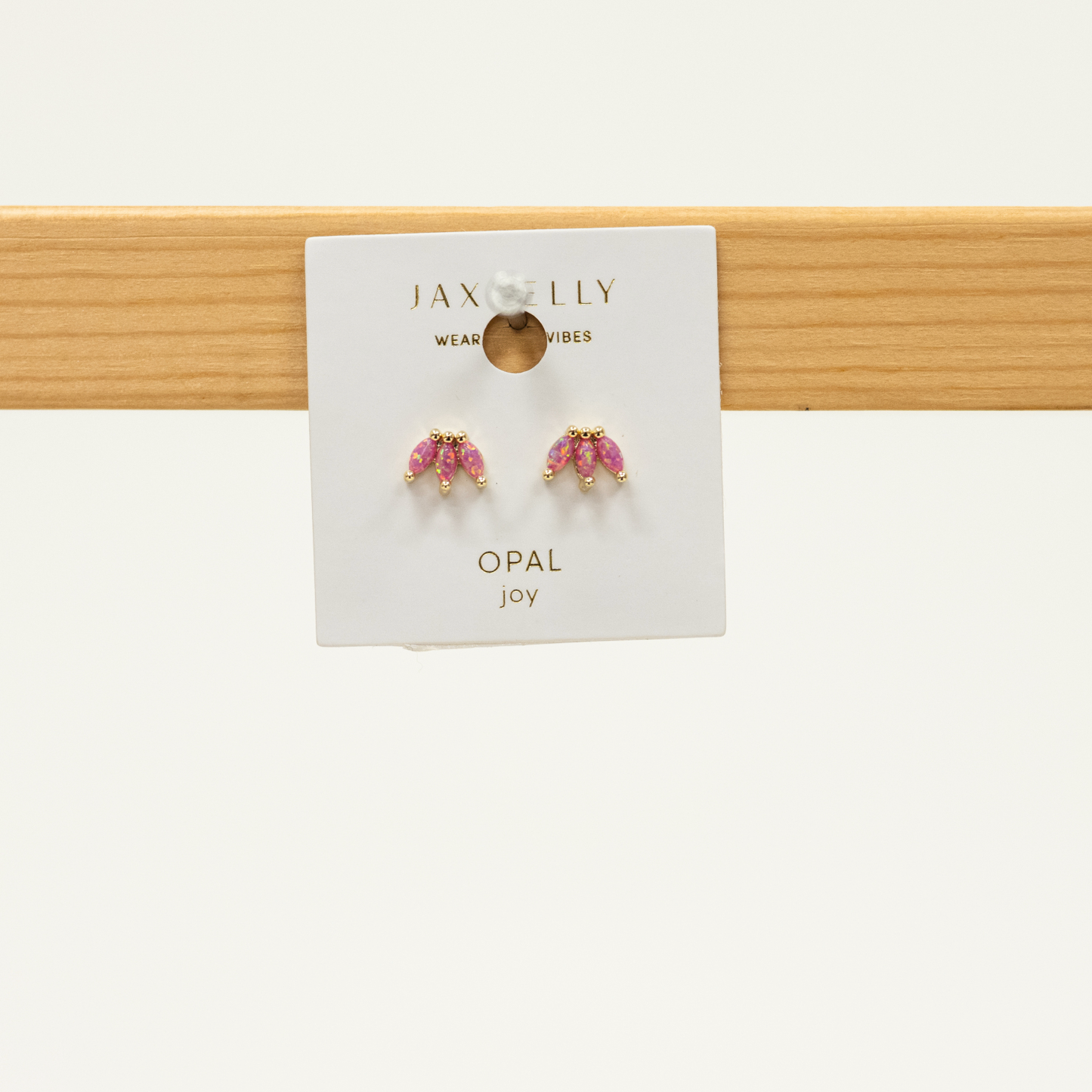 Pink Opal Crown Earring Stud with a trio of pink opals minimalist stud