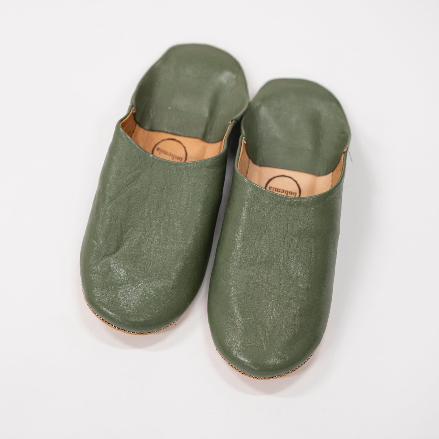 Moroccan Babouche Slippers, Olive