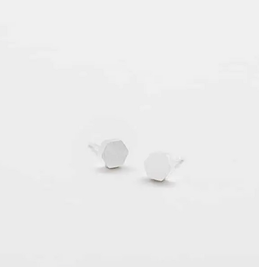 Hexagon Stud Earrings Silver