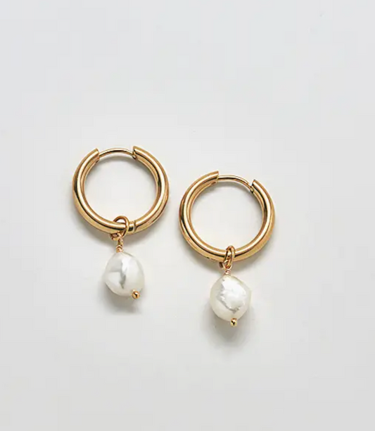 Single Pearl Hoop Earrings