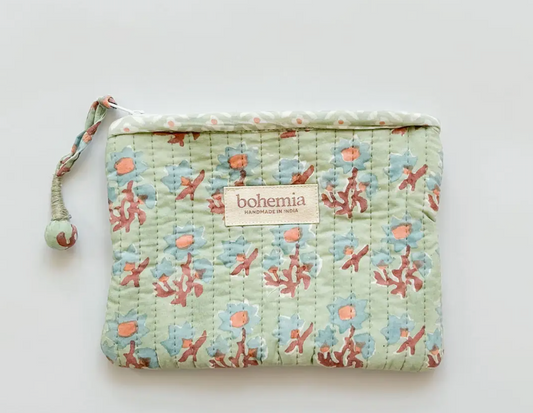 Quilted Zip Pouch - Green
