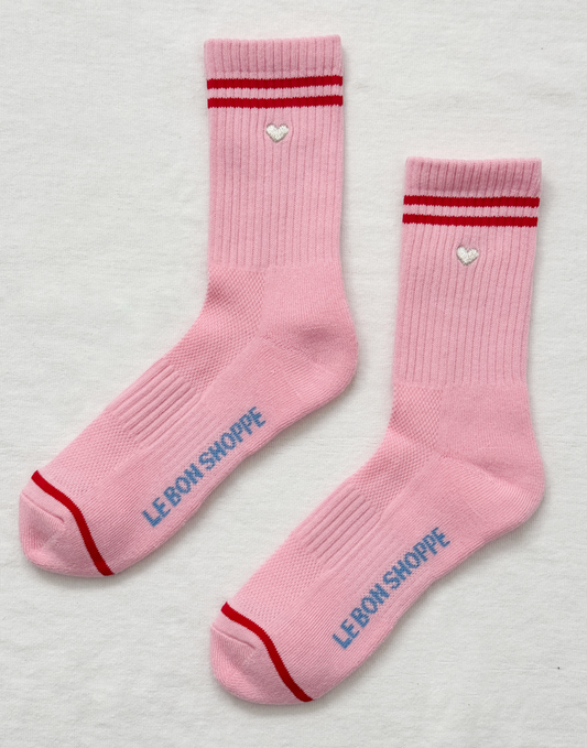 Heart Embroidered Pink Boyfriend Socks