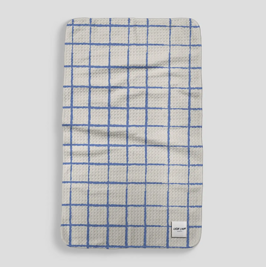 Gray with Blue Grid Microfiber Kitchen Towel
