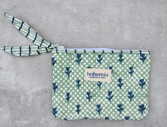 Blue Tulip Check Quilted Zip Pouch