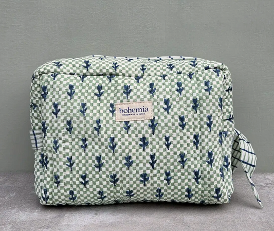 Blue Tulip Check Quilted Makeup Bag