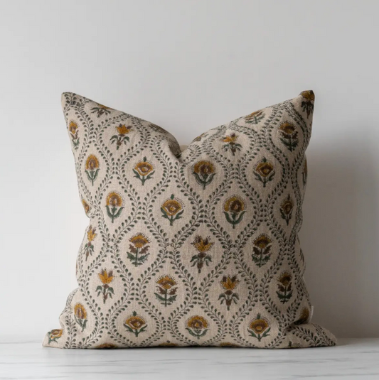 Mustard Floral Block Print Pillow - 20x20