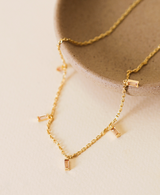 Baguette Drop Necklace: 18k Gold Plated