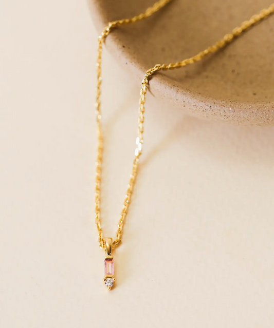 Pink Baugette Drop Necklace