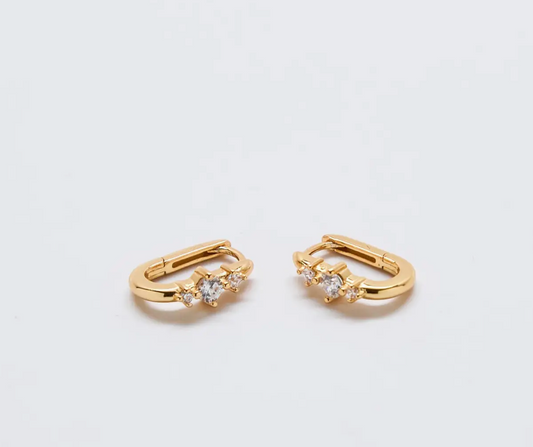 Square Triple CZ Huggies