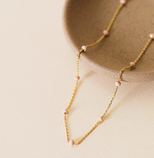 Pink Enamel Necklace: 18k Gold Plated