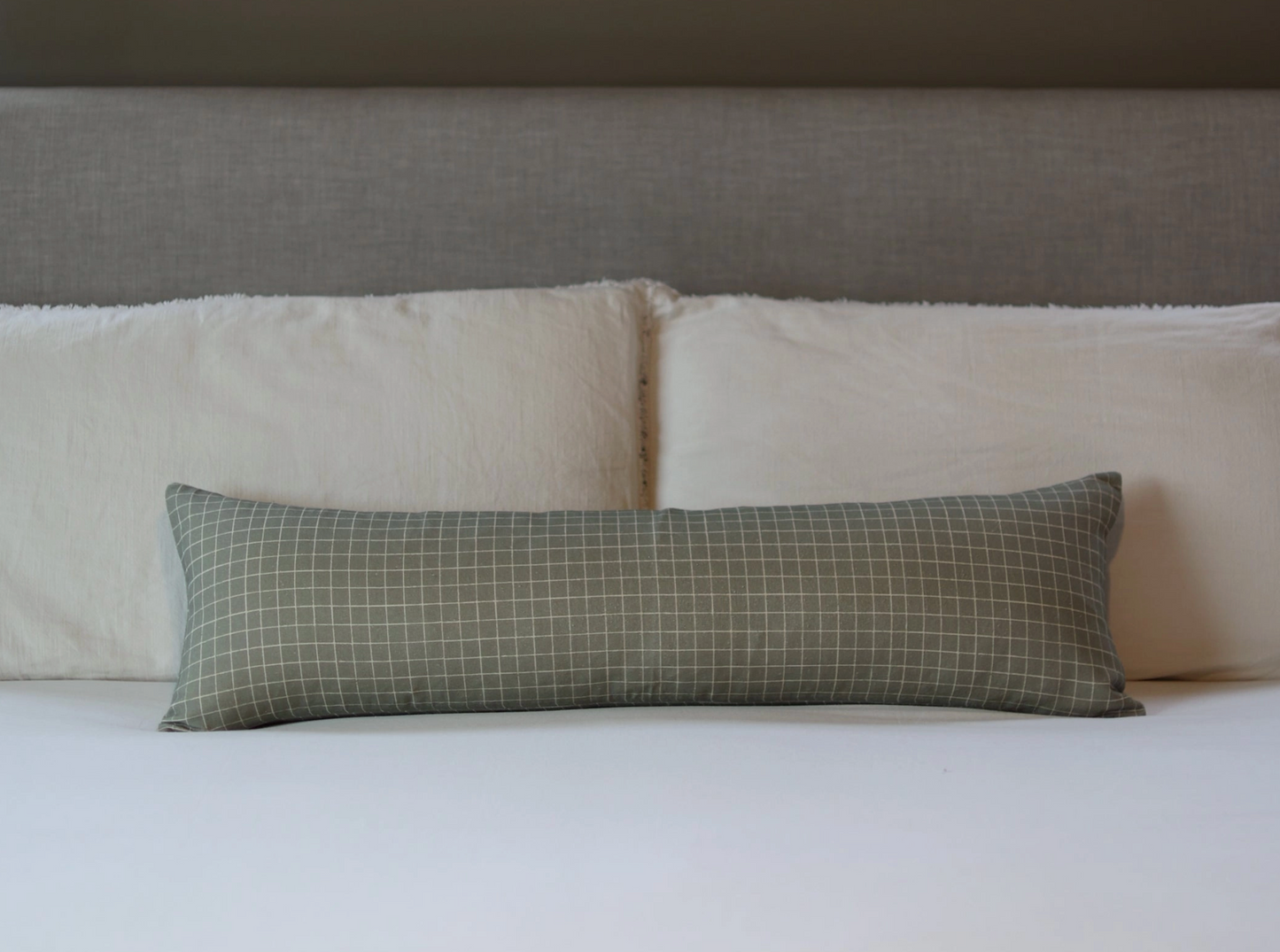 Moss Green Grid Lumbar Pillow 12x40"
