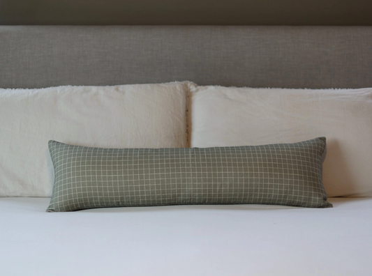 Moss Green Grid Lumbar Pillow 12x40"