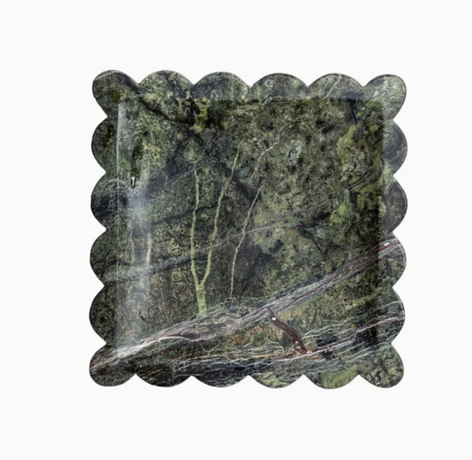 Scalloped Square Marble Tray - Green