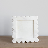 Scalloped Square Marble Tray - White
