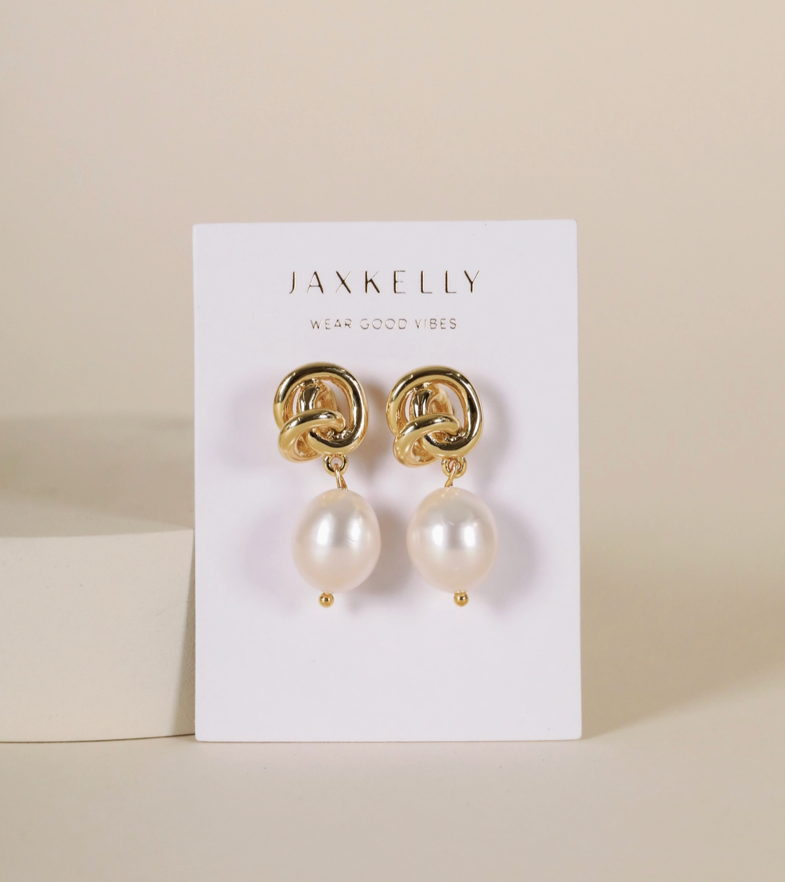 Gold Knot + Pearl Earring