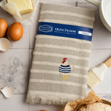Embroidered Kitchen Towel: Taupe + Chicken