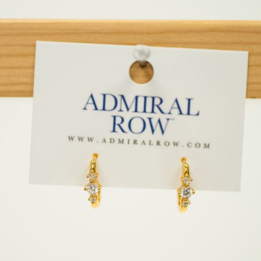 Square Triple CZ Huggies with a slim hoop earring in gold