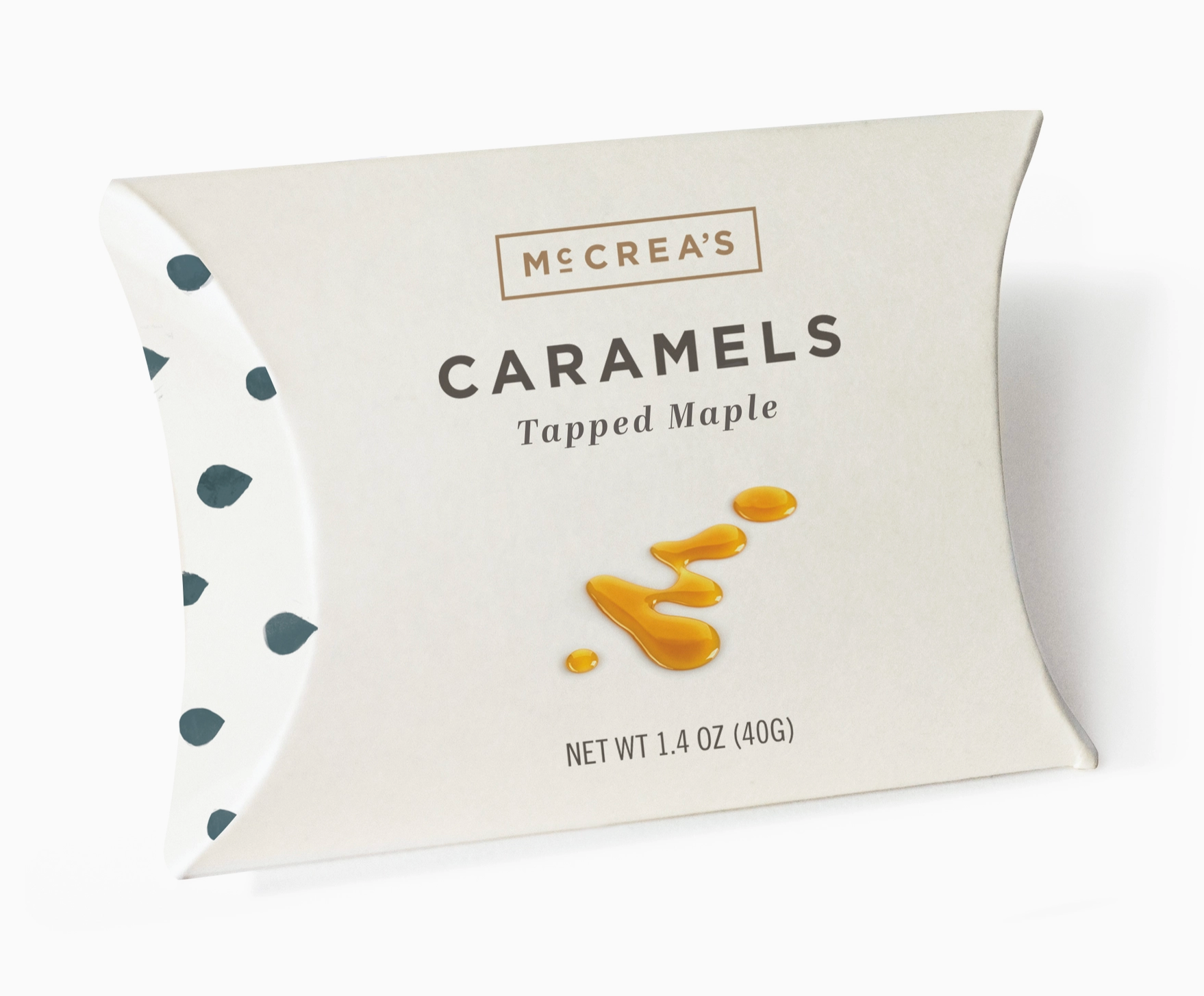 Box of McCrea's caramels flavored with tapped maple. Weighs 1.4 ounces.