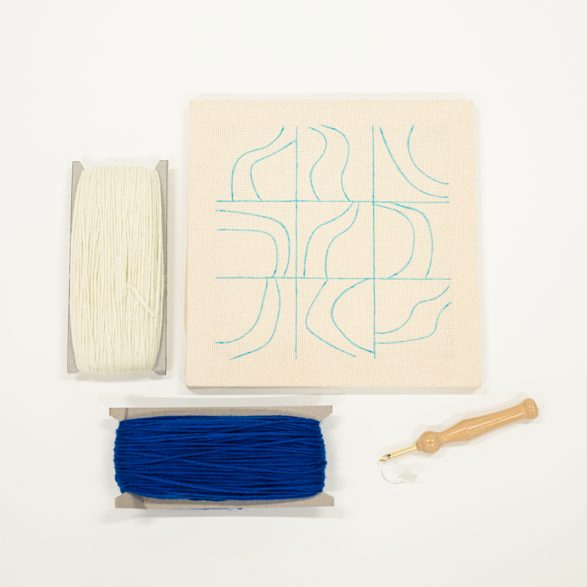 royal blue and cream punch needle diy kit