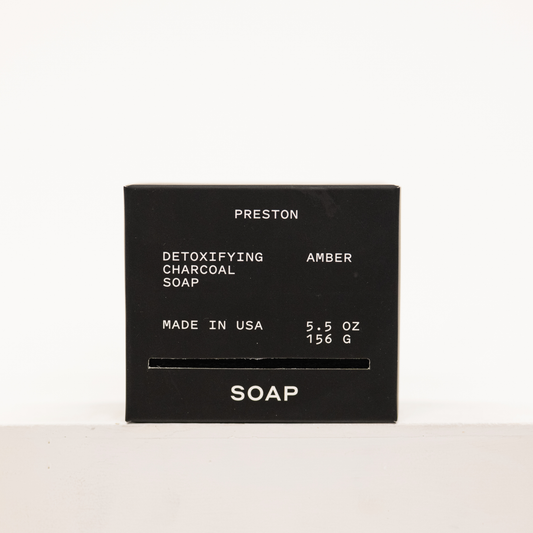 charcoal bar of soap by preston in scent amber