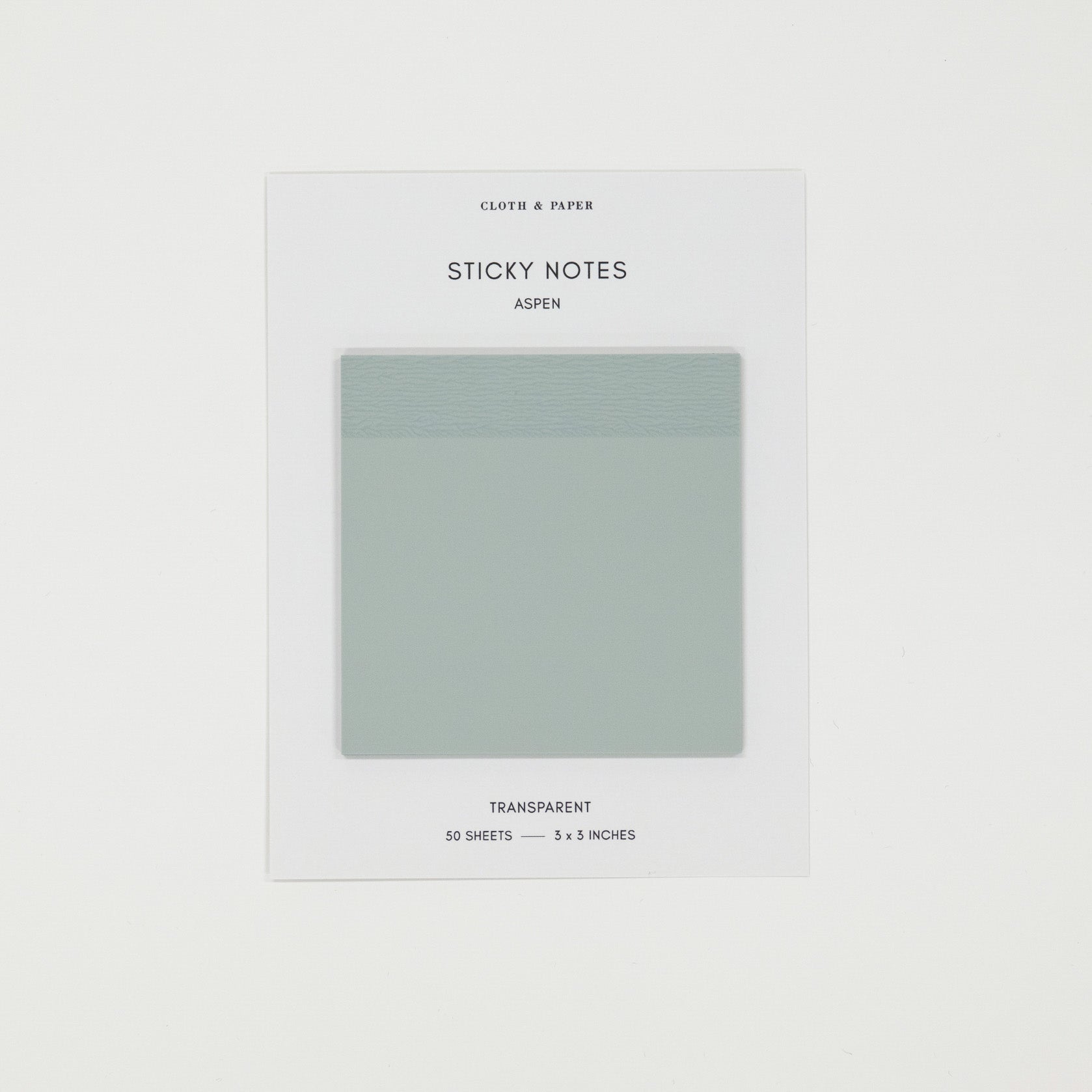 Pack of blue green sticky notes with brand name on a white background
