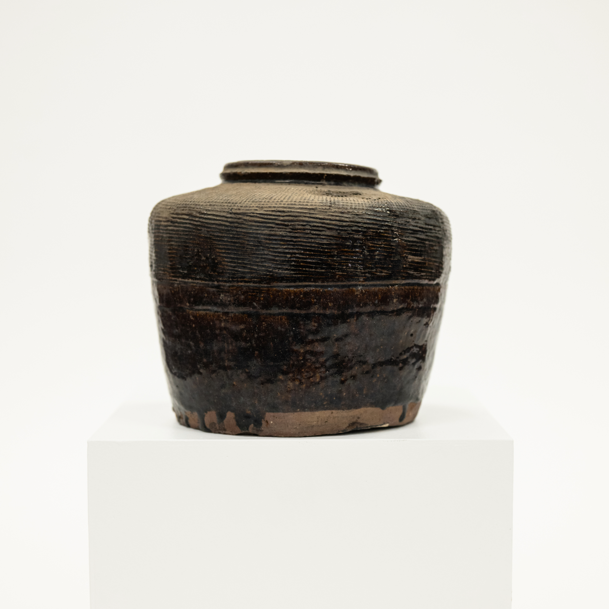 side view of vintage bean pot