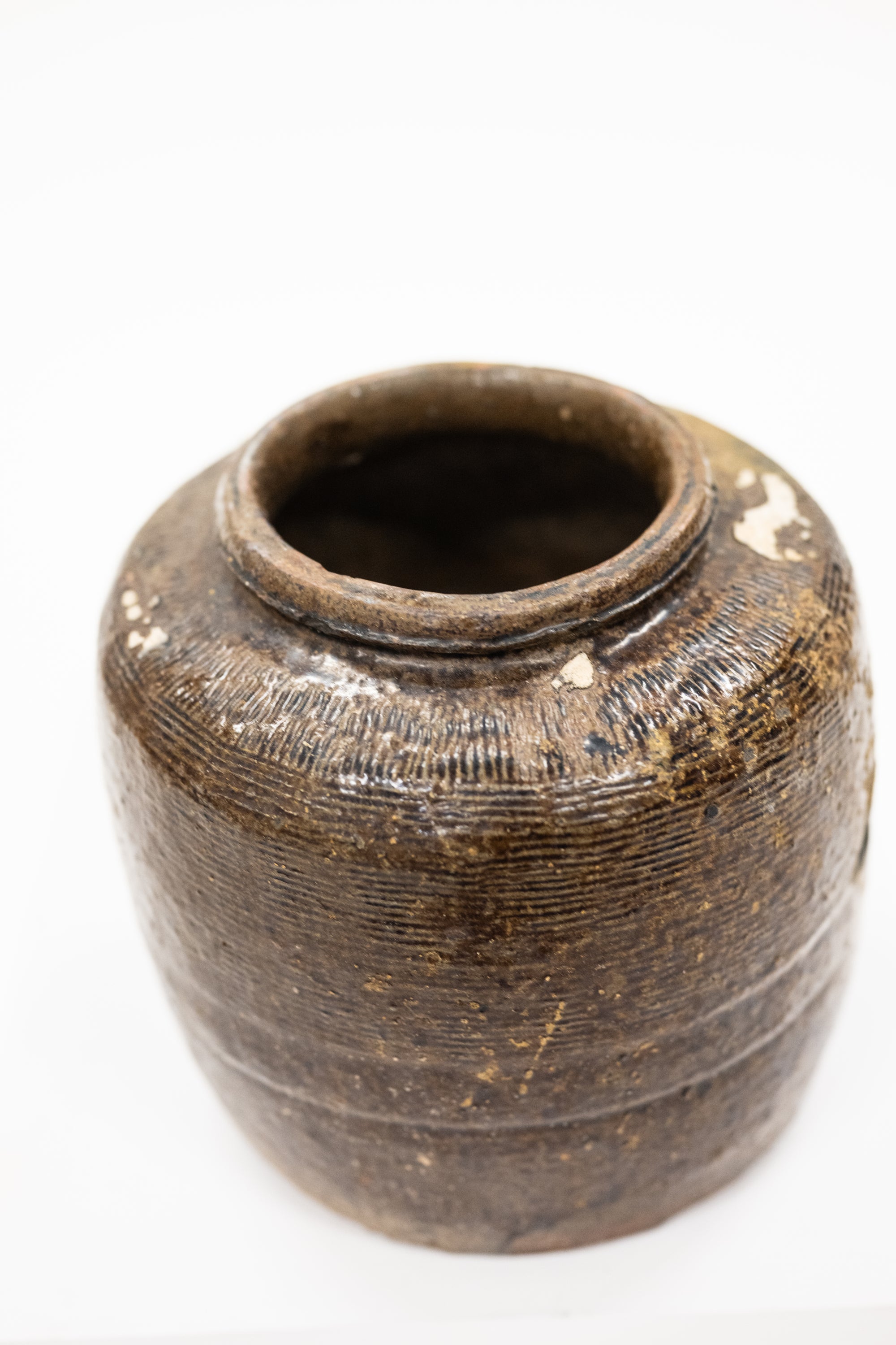 detail look at vintage bean pot