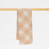 beige and cream plaid pattern on kitchen towel