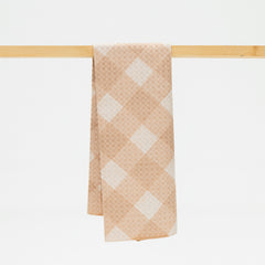beige and cream plaid pattern on kitchen towel