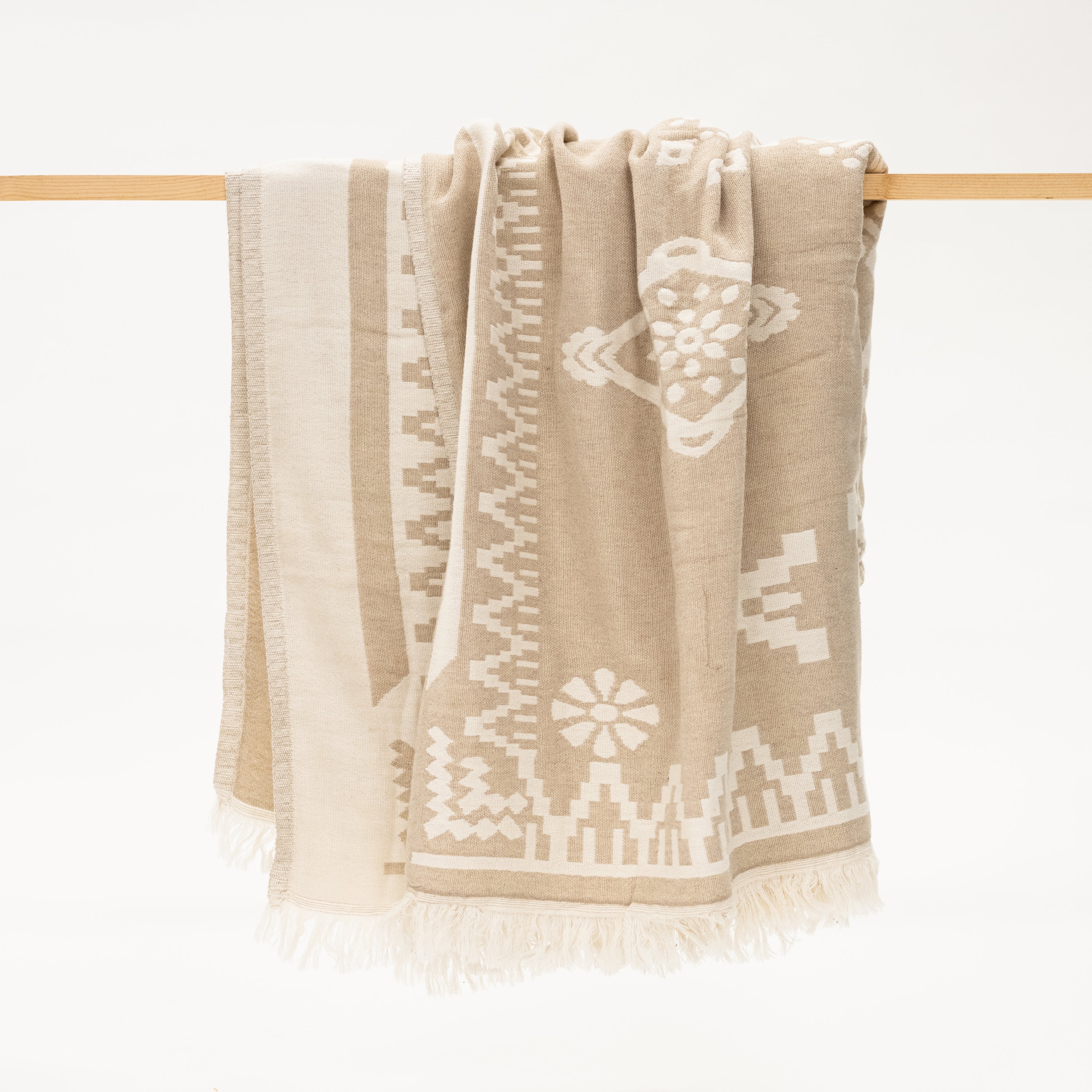 cream and beige turkish cotton soft throw blanket
