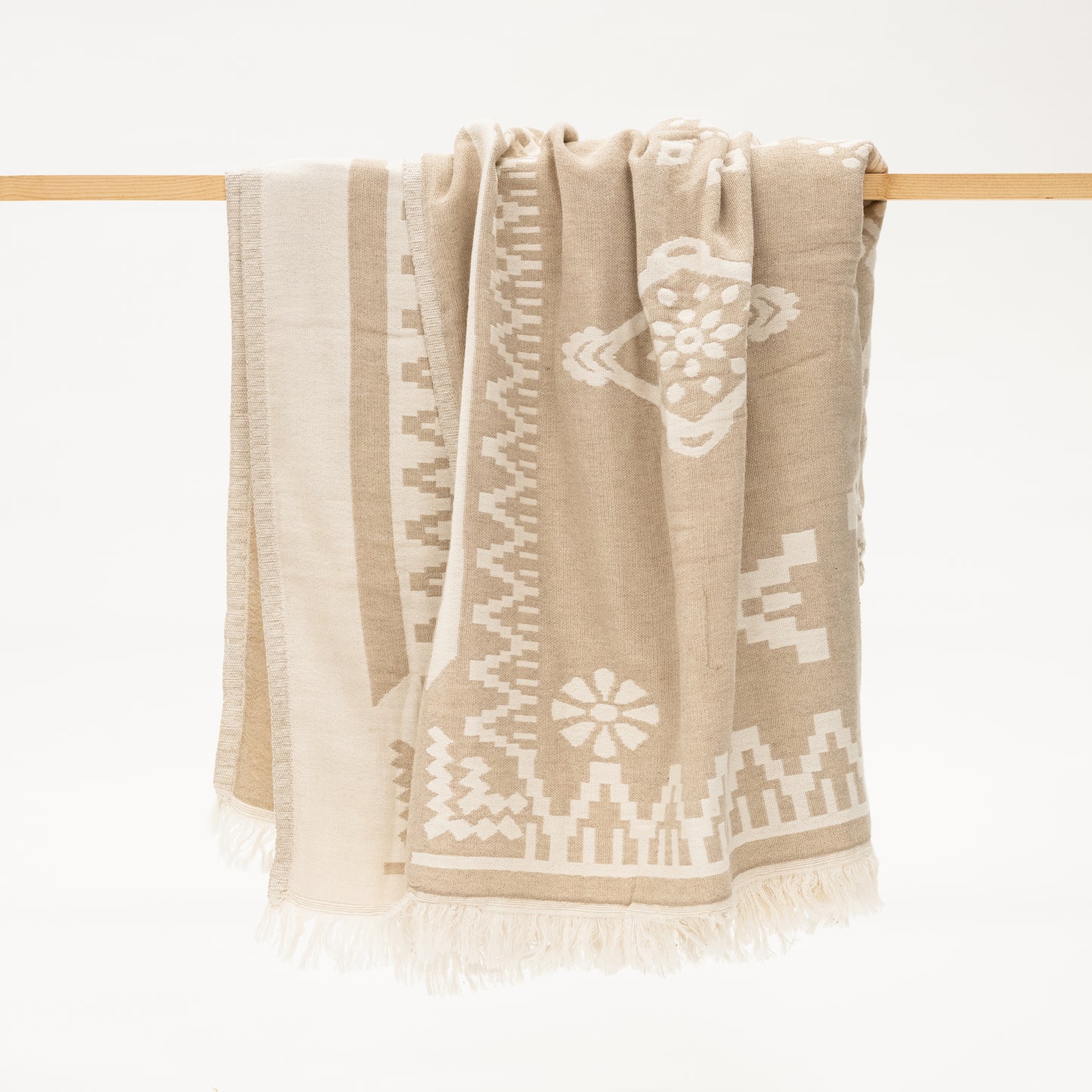 cream and beige turkish cotton soft throw blanket