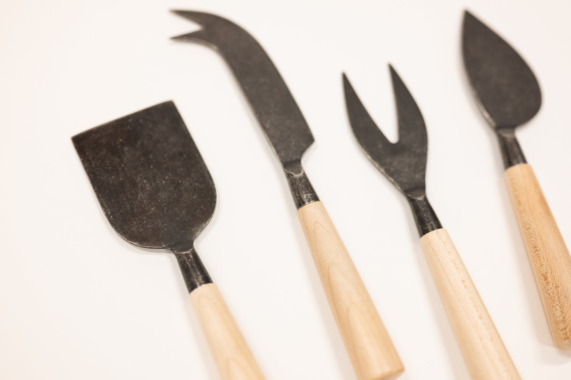 maple wood black steel cheese knife set