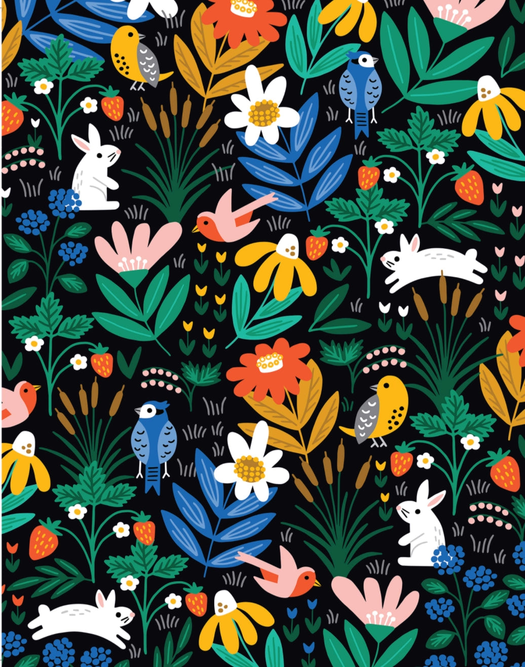 puzzle art pattern of birds and flowers on black