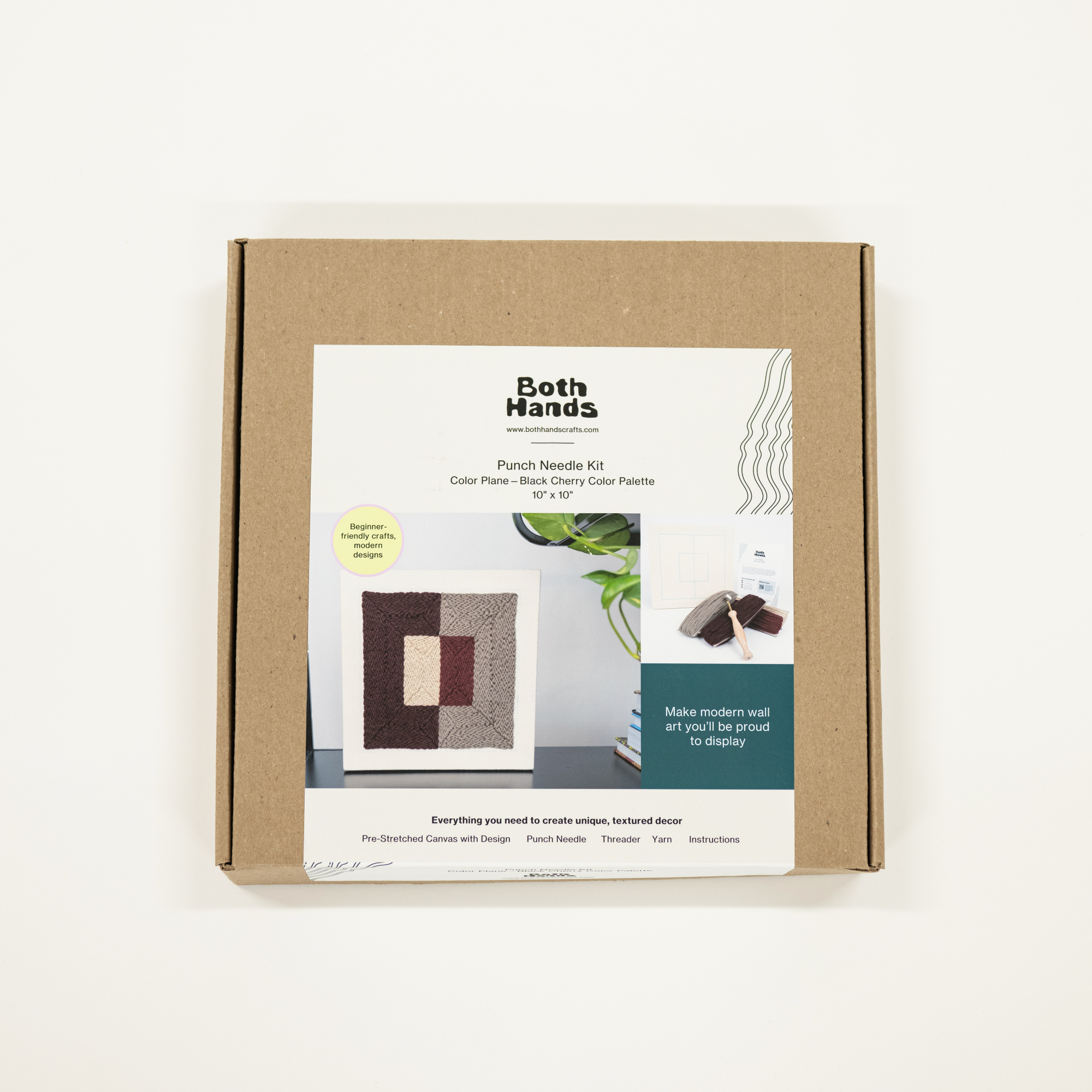 Punch needle kit packaging with 'Both Hands' branding on a white background