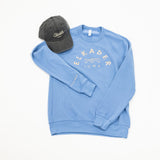 Elkader logo dad hat and blue purple crew sweatshirt