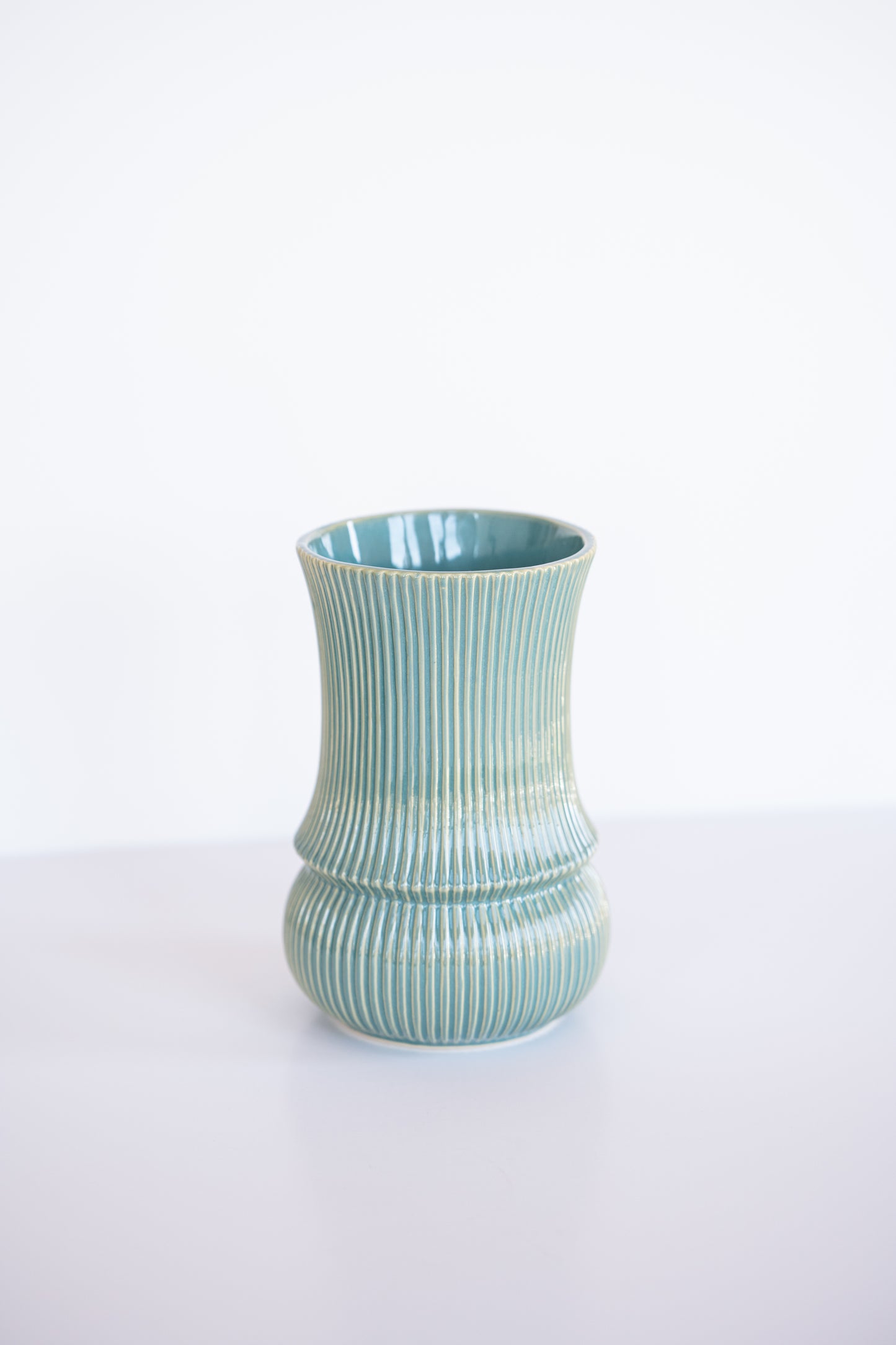 Seafoam Blue Ribbed Vase