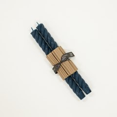 deep blue candle taper with rope pattern