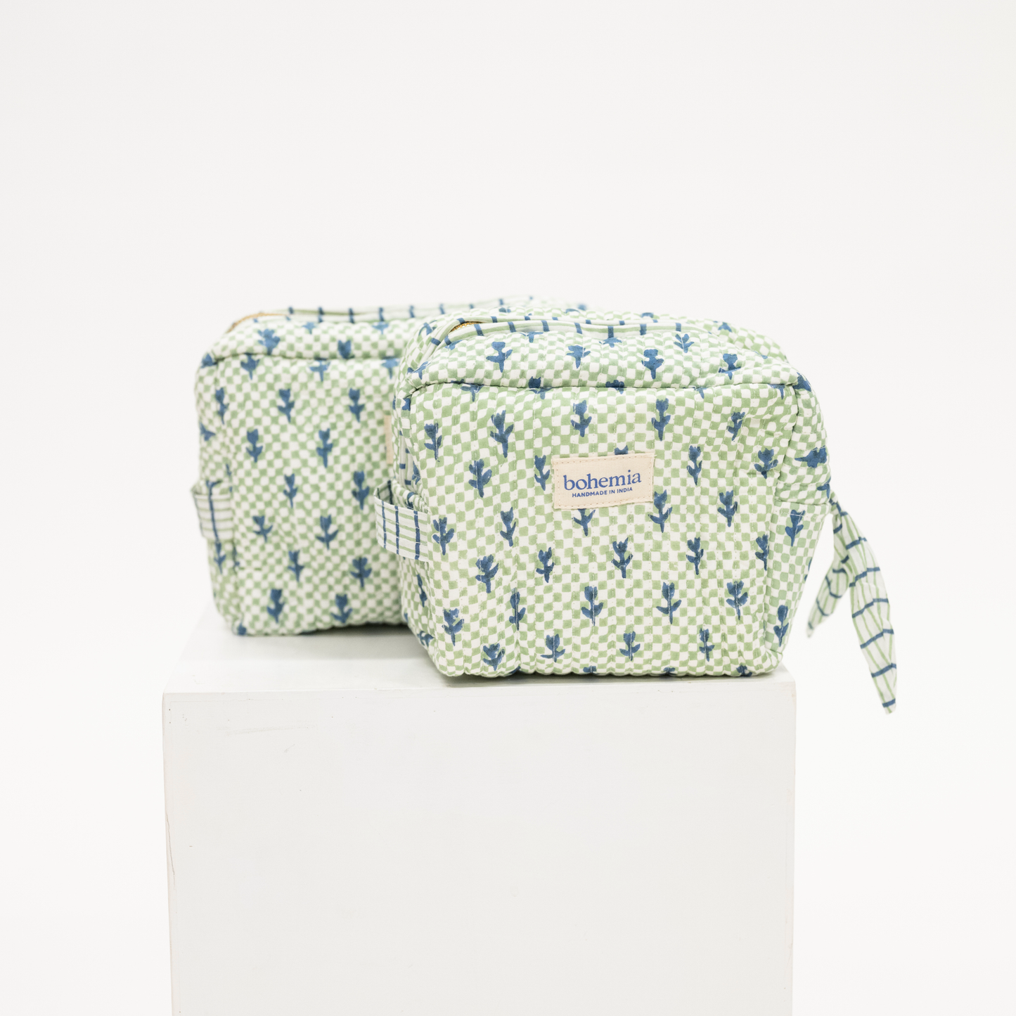 Blue Tulip Check Quilted Makeup Bag