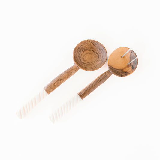 Bone Twist Salad Spoons - Olive Wood Servers