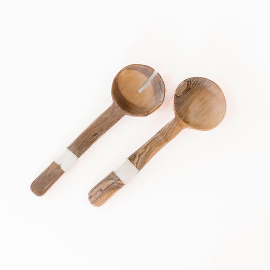 Bone & Olive Wood Servers - Medium Salad Tongs