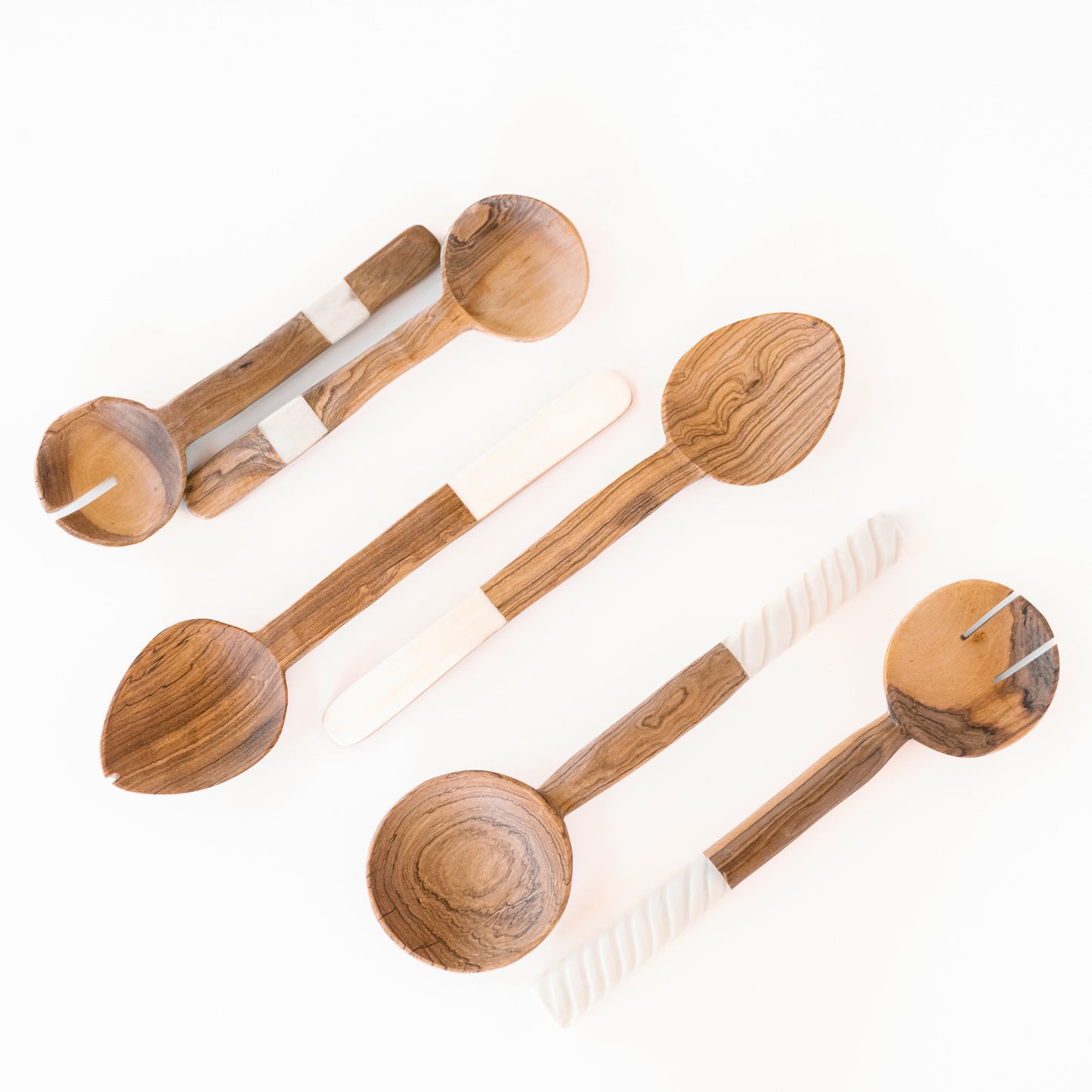 Olive Wood And Bone Server Set